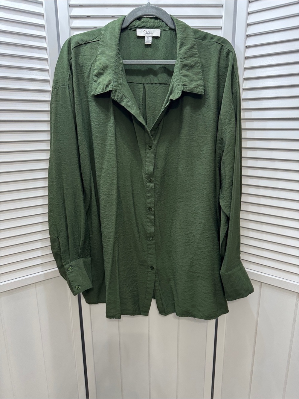 Olive Green Button-Down Blouse - Casual Collared Shirt